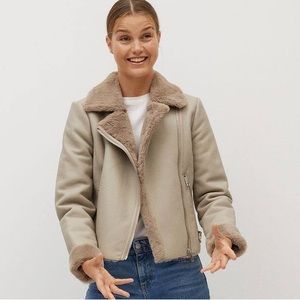 Mango Faux Fur Biker Jacket